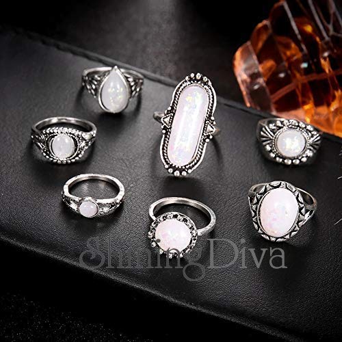Opal Boho Plated Midi Finger Stylish Ring Set